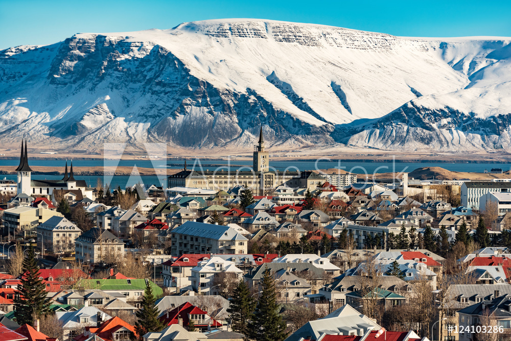 panoramiczny widok na Reykjavik zimą, islandia | fotoobraz