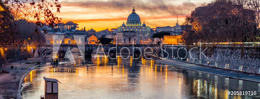 Obraz na płótnie Katedra Świętego Piotra o zachodzie słońca w Rzymie | fotoobraz w salonie