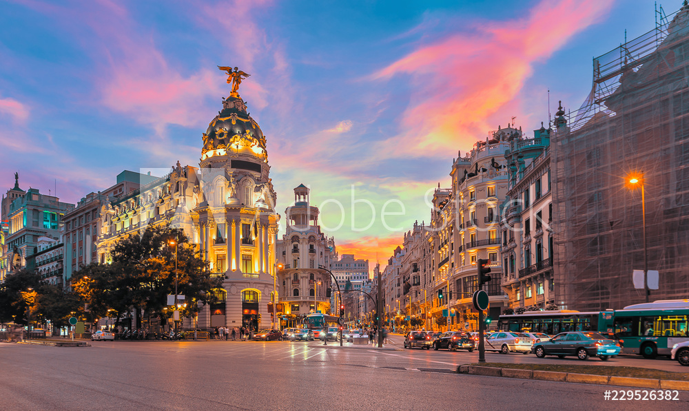 Obraz na płótnie Panorama Madrytu o zmierzchu | fotoobraz w salonie