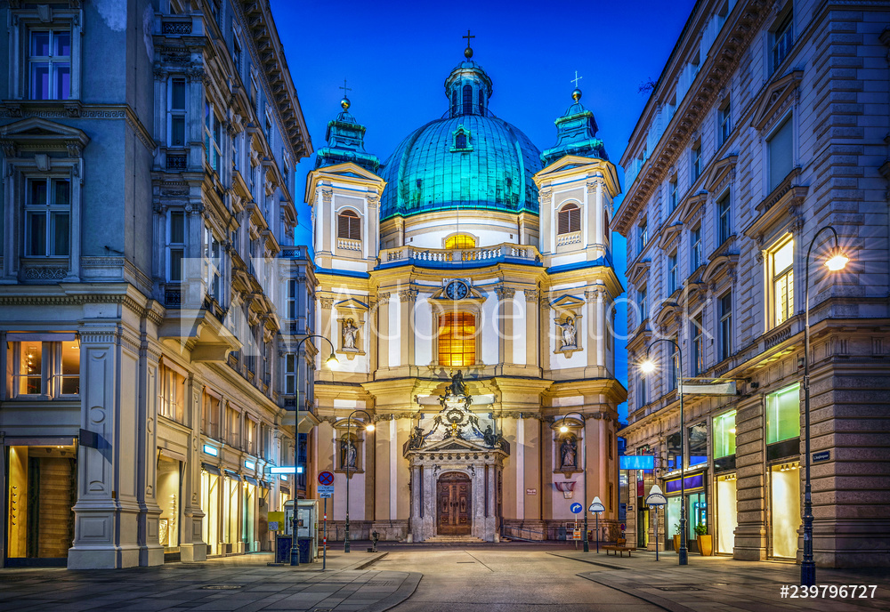 Peters Church on Petersplatz. Vienna, Austria. Evening view..
