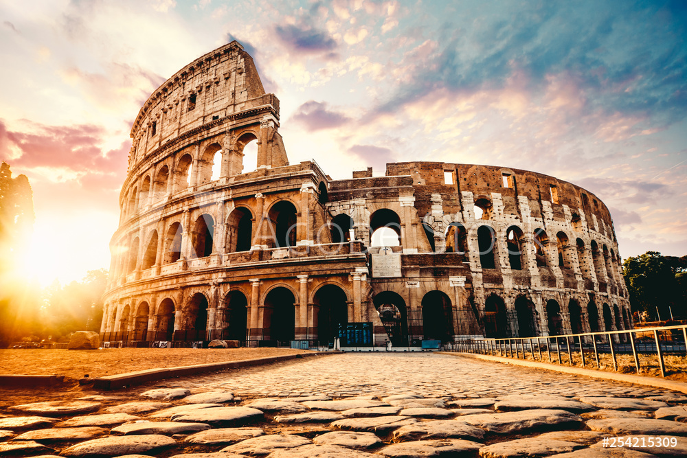 Obraz na płótnie Starożytne Koloseum w Rzymie o zachodzie słońca | fotoobraz w salonie