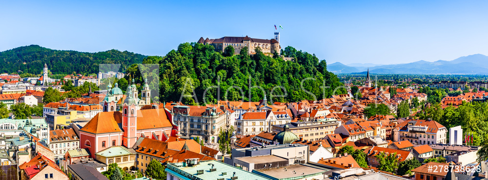 Obraz na płótnie stare miasto i zamek Ljubljana | fotoobraz w salonie