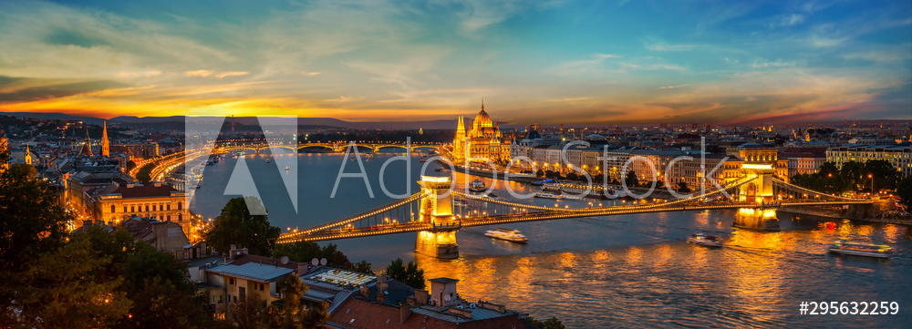 Obraz na płótnie Panorama wieczorna stolicy Węgier | Obraz na płótnie w salonie