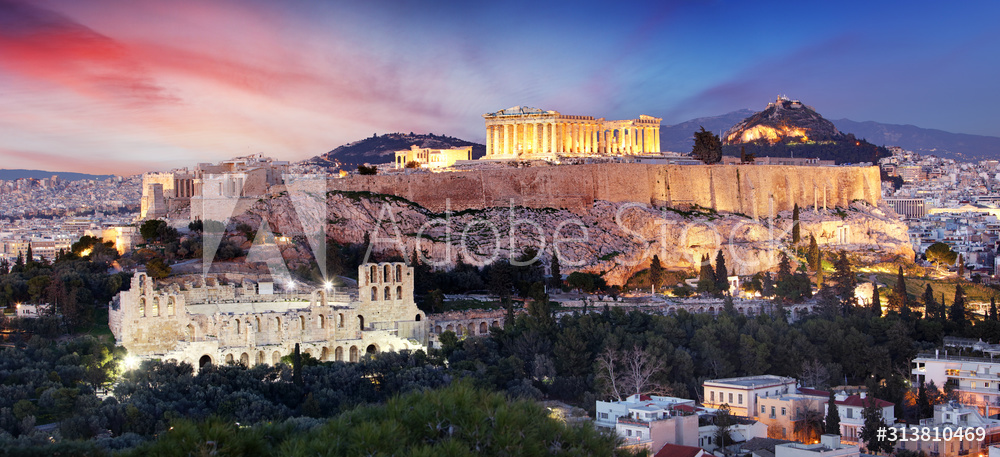 Obraz na płótnie Akropol w Atenach, Grecja, ze świątynią Partenon | fotoobraz w salonie