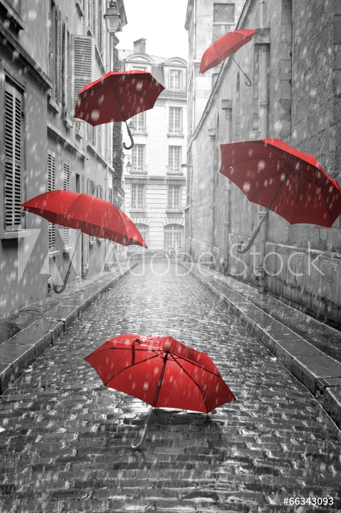 Obraz na płótnie Czerwone parasolki w powietrzu | fotoobraz w salonie