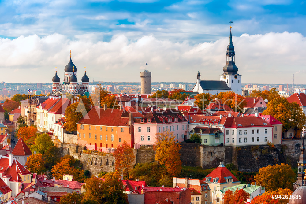 Obraz na płótnie Widok z lotu ptaka stare miasto, Tallin, Estonia | fotoobraz w salonie