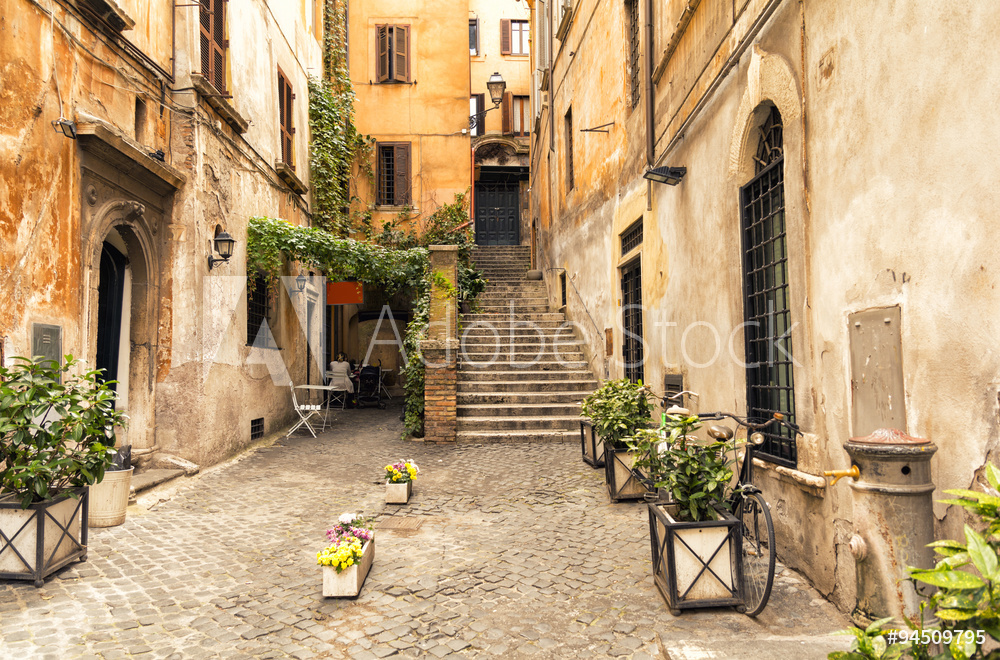 Obraz na płótnie Romantyczna alejka na starym mieście | fotoobraz w salonie
