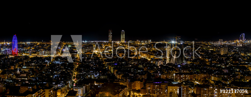Obraz na płótnie Nocna panorama Barcelony | fotoobraz w salonie