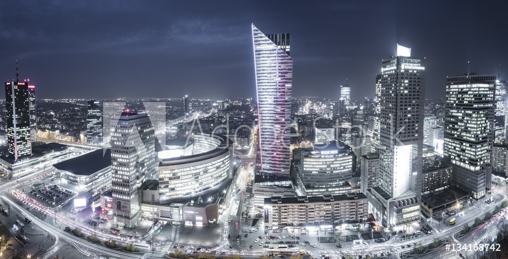 Obraz na płótnie Warszawa nocą - panorama miasta | Obraz na płótnie w salonie