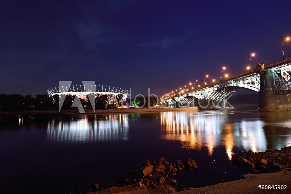 Obraz na płótnie Most Poniatowskiego oraz Stadion Narodowy w Warszawie | Obraz na płótnie w salonie