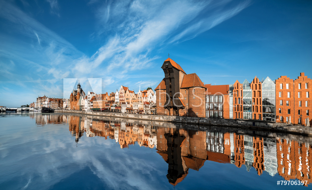 Obraz na płótnie Panorama Gdańska znad Motławy w salonie