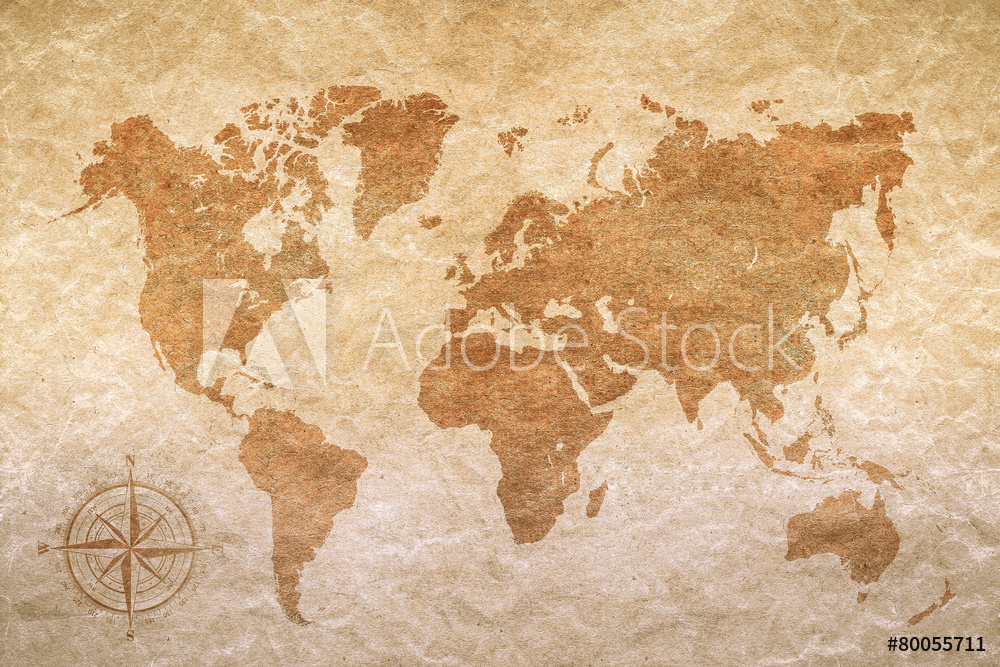 Obraz na płótnie Mapa świata na papierze dekoracyjnym w salonie