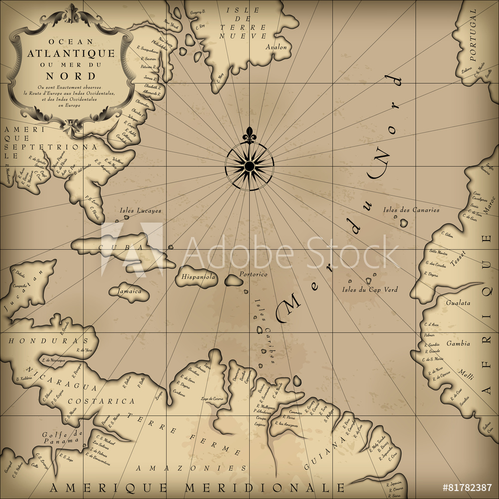 Obraz na płótnie Rysowana mapa Północnego Atlantyku w salonie