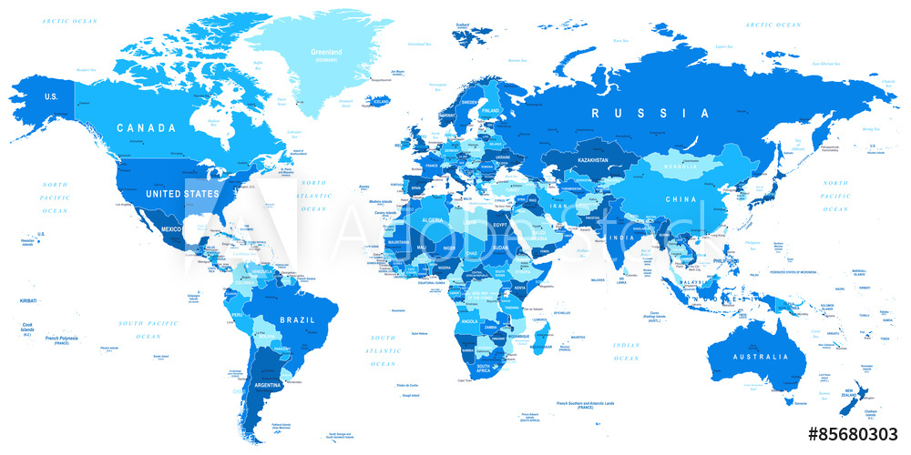 Obraz na płótnie Polityczna mapa świata z granicami państw w salonie