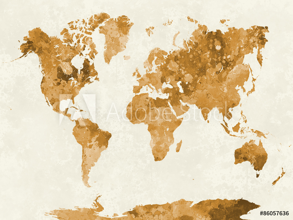 Obraz na płótnie Mapa świata w pomarańczowej akwareli w salonie