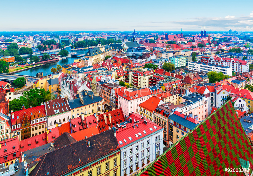 Obraz na płótnie Panorama Wrocławia z powietrza w salonie